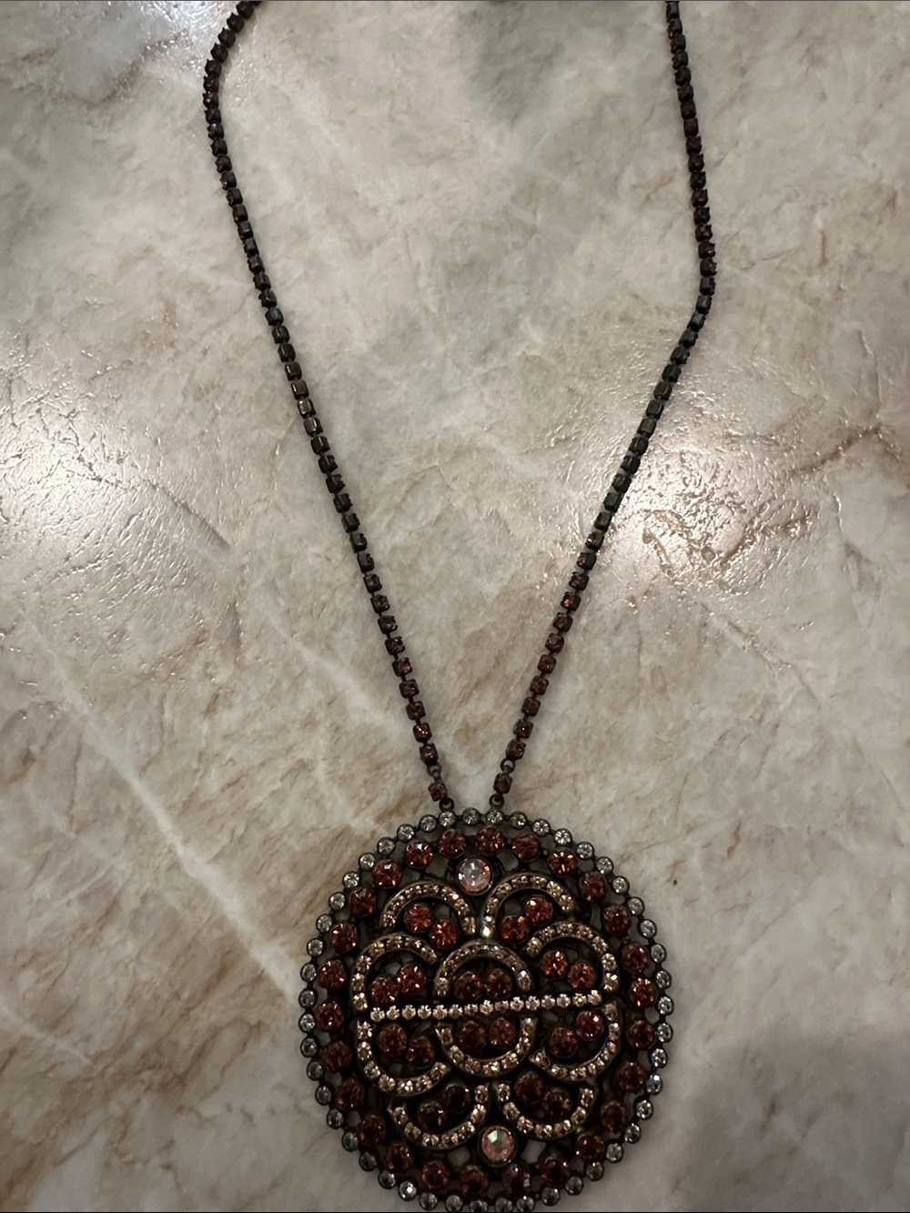 Sorrelli Brown and Gold Round Crystal Pendant Necklace